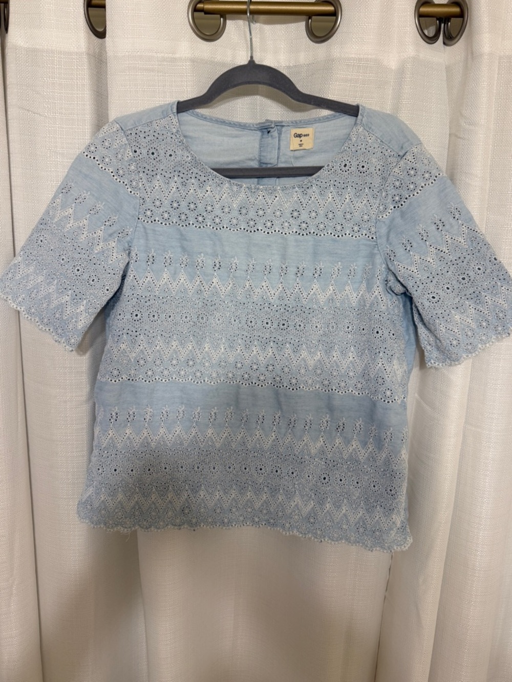 GAP Pale Blue Eyelet Short Sleeve Blouse